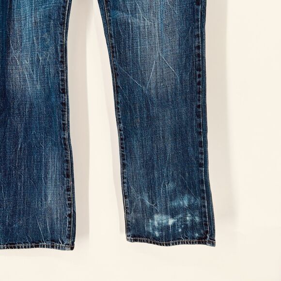 American Eagle Mens Blue Jeans Original Boot 36x32 Grunge Bleach Art - Picture 3 of 14